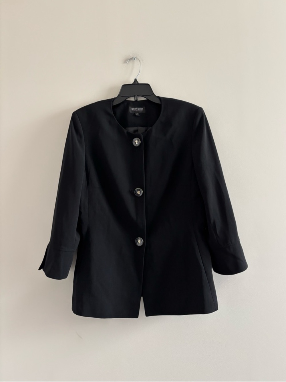 VTG John Meyer Blazer Black Collarless 3 Button Women 10 Office 90s Minimalist